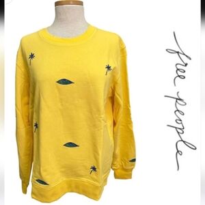 Free People x Sandrine Rose Eye Palm Tree Embroidered Sweatshirt - Sz S NWT